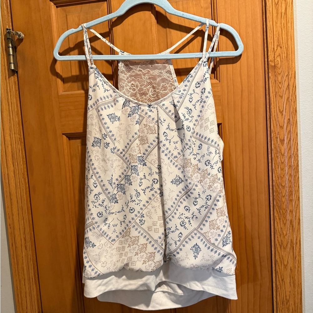 Blue and White Patterned Women's Top